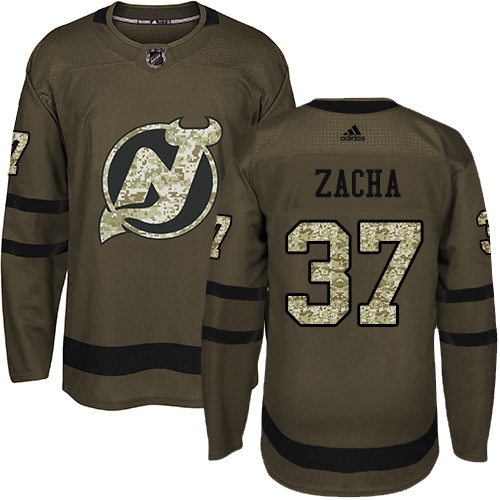 Adidas Devils #37 Pavel Zacha Green Salute to Service Stitched NHL Jersey